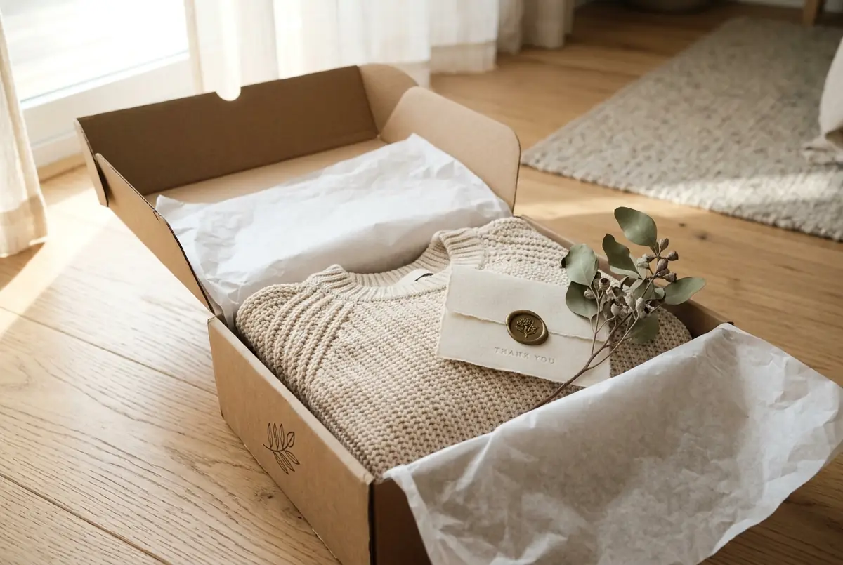 Hochwertiges Unboxing-Erlebnis – Markenshop mit liebevoll verpacktem Produkt